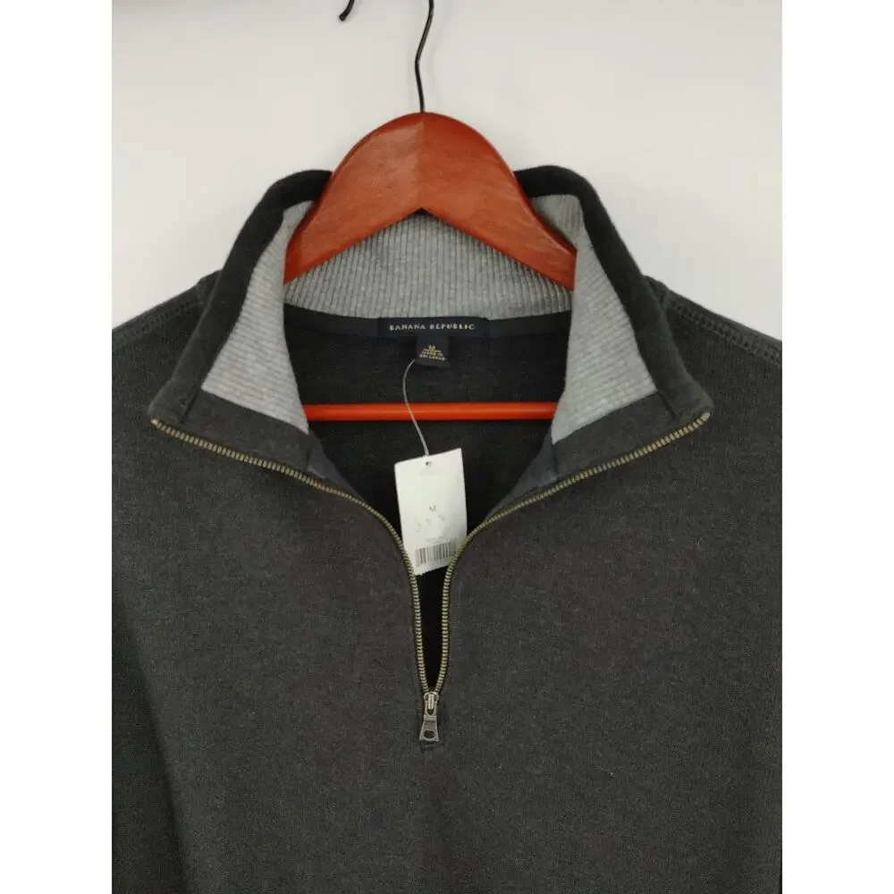 Banana Republic Sweater Mens Medium Heather Gray 1/4 Zip‎ 100% Cotton Jumper